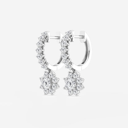 1 1/3 ctw Round Lab Grown Diamond Sunflower Drop with Petite Hoop Earrings    Platinum, DE, VS1