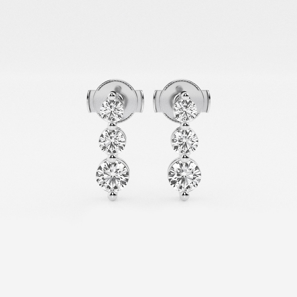 1 ctw Round Lab Grown Diamond Three-Stone Drop Earrings    14K White Gold, DE, VS1