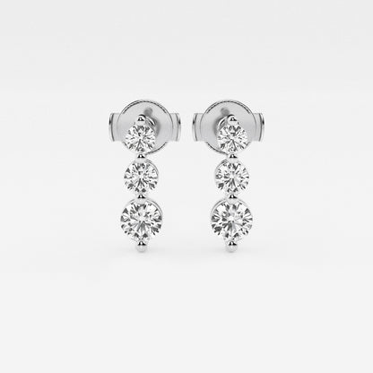 1 ctw Round Lab Grown Diamond Three-Stone Drop Earrings    14K White Gold, DE, VS1