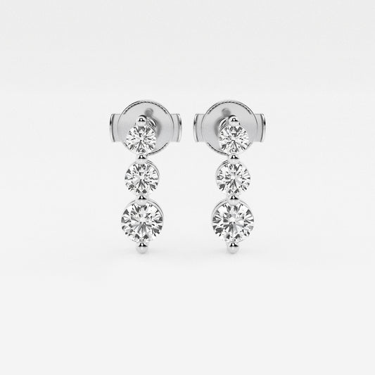 1 ctw Round Lab Grown Diamond Three-Stone Drop Earrings    14K White Gold, DE, VS1