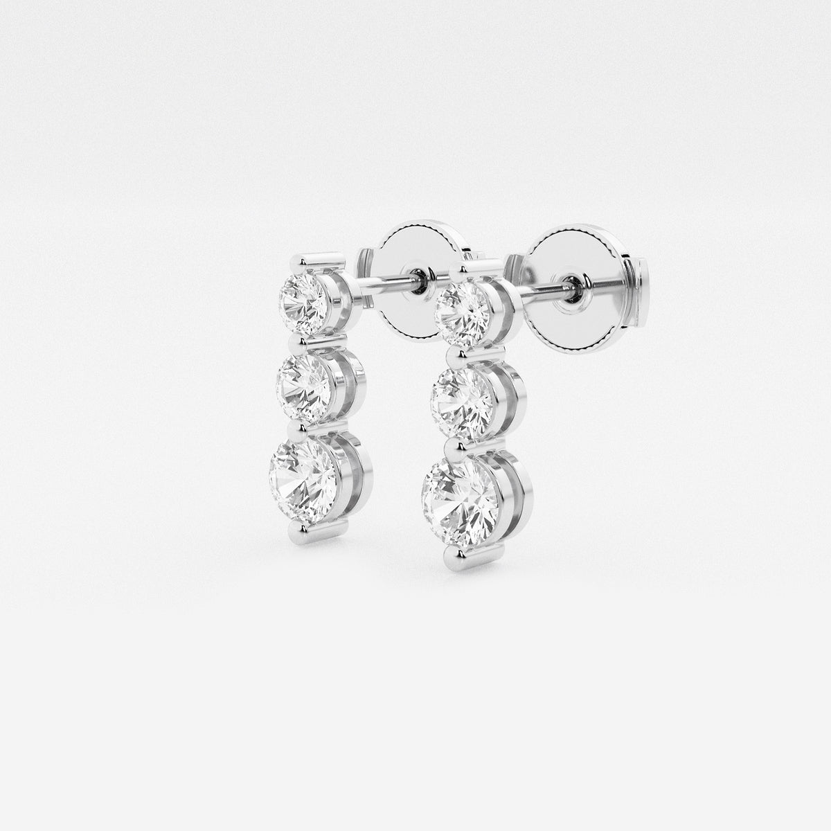 1 ctw Round Lab Grown Diamond Three-Stone Drop Earrings    14K White Gold, DE, VS1