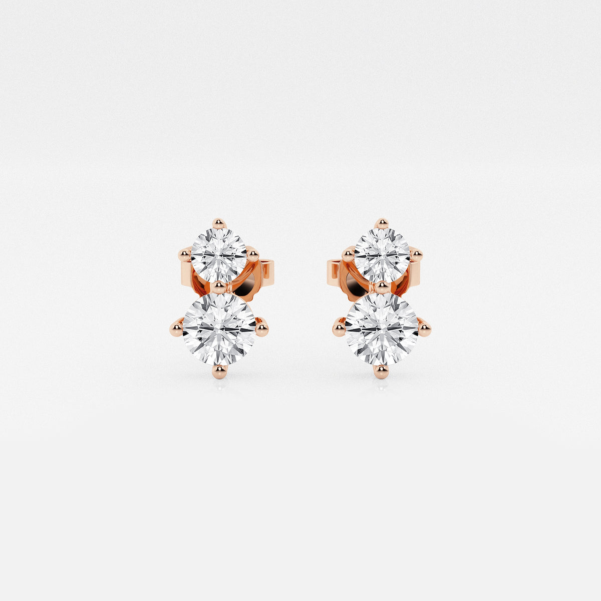 1 ctw Round Lab Grown Diamond Two Stone Earrings    14K Rose Gold, DE, VS1