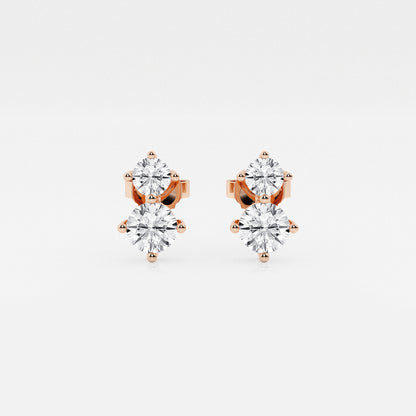 1 ctw Round Lab Grown Diamond Two Stone Earrings    14K Rose Gold, DE, VS1
