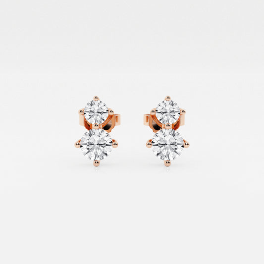 1 ctw Round Lab Grown Diamond Two Stone Earrings    14K Rose Gold, DE, VS1