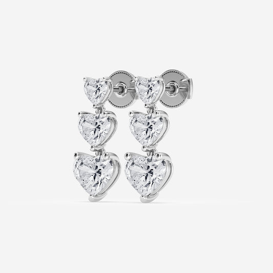 7 ctw Heart Lab Grown Diamond Drop Earrings    14K White Gold, E, VS1