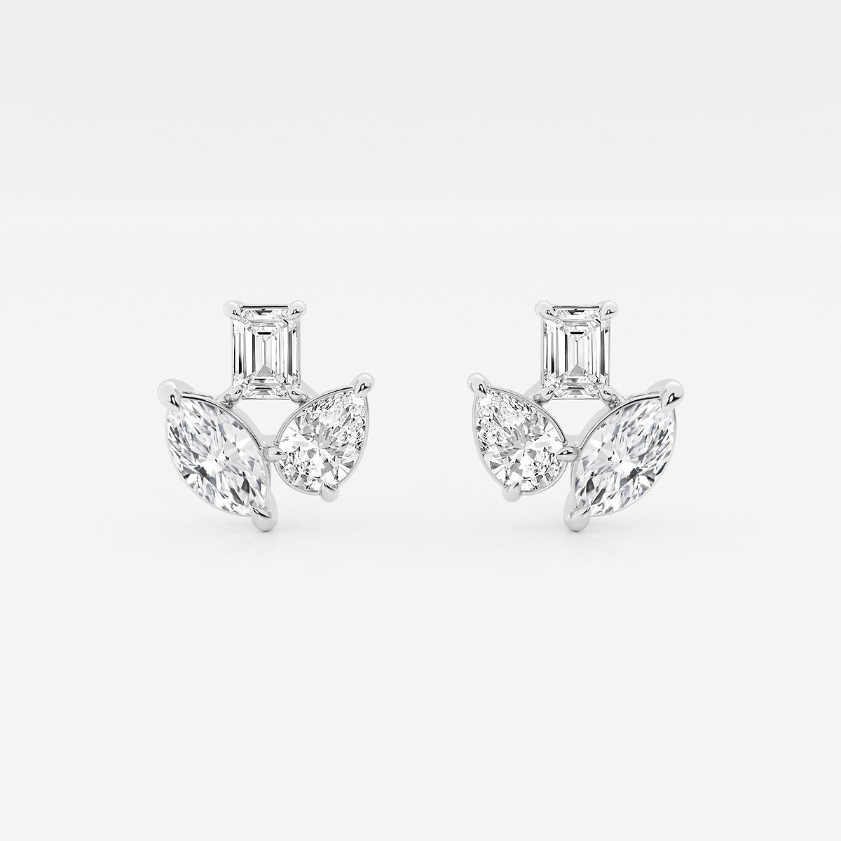 1 2/3 ctw Mosaic Three Stone Fan Earrings    Platinum, DE, VS1