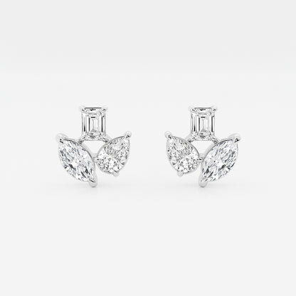 1 2/3 ctw Mosaic Three Stone Fan Earrings    Platinum, DE, VS1