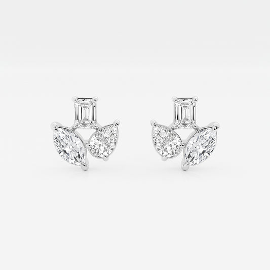 1 2/3 ctw Mosaic Three Stone Fan Earrings    Platinum, DE, VS1