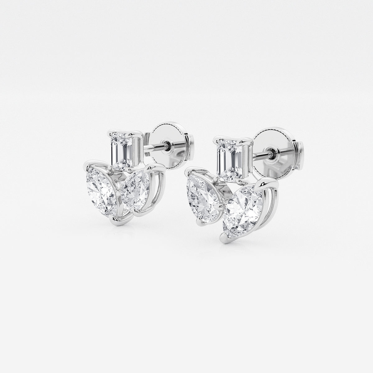 1 2/3 ctw Mosaic Three Stone Fan Earrings    Platinum, DE, VS1