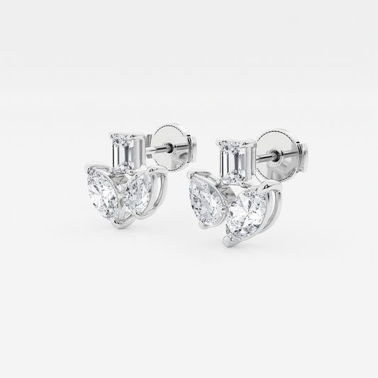 1 2/3 ctw Mosaic Three Stone Fan Earrings    Platinum, DE, VS1