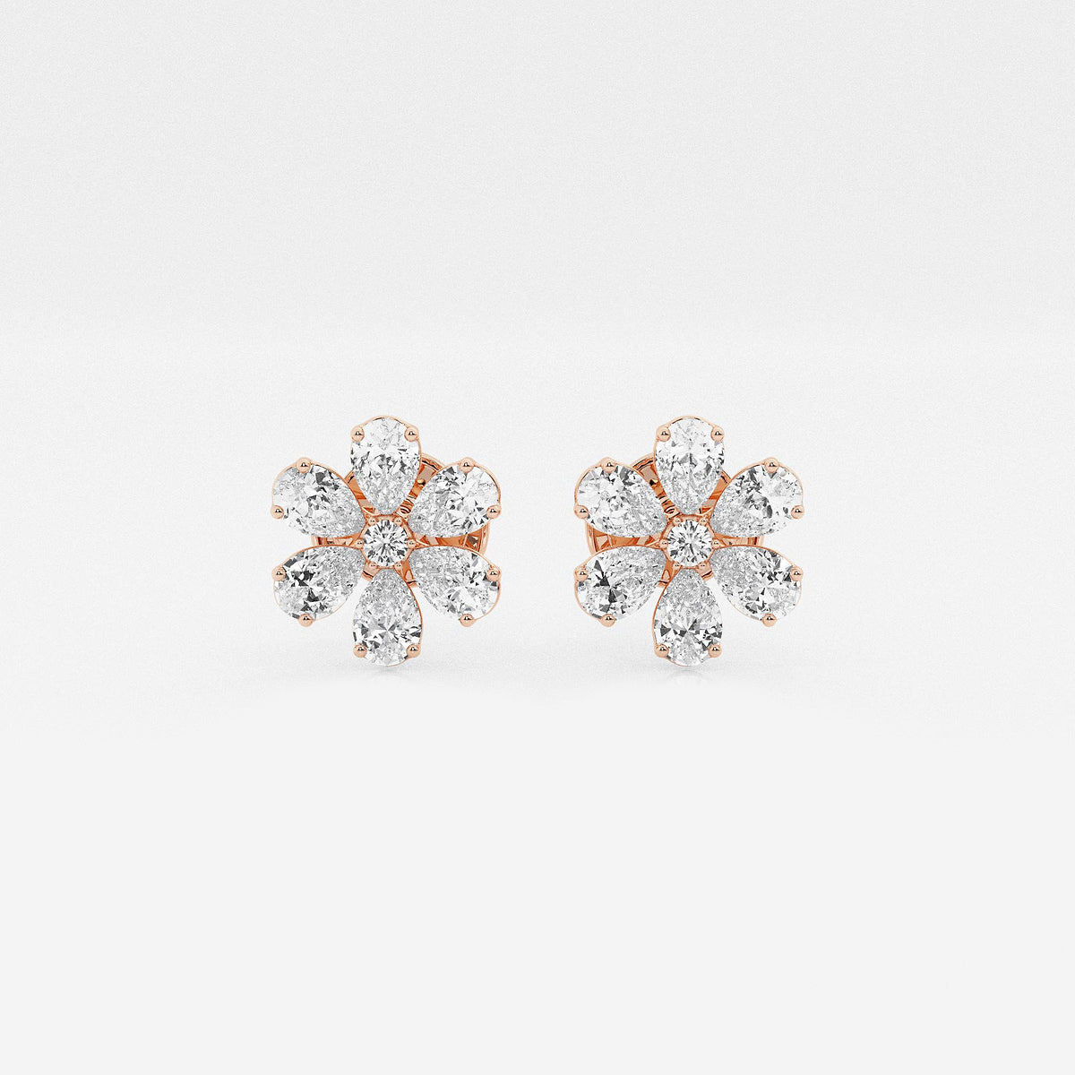 1 1/4 ctw Round & Pear Lab Grown Diamond Flower Earrings    18K Rose Gold, DE, VS1