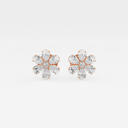 1 1/4 ctw Round & Pear Lab Grown Diamond Flower Earrings    18K Rose Gold, DE, VS1
