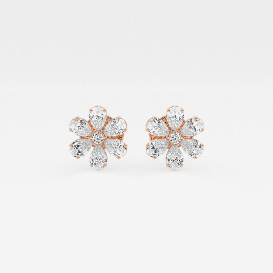 1 1/4 ctw Round & Pear Lab Grown Diamond Flower Earrings    18K Rose Gold, DE, VS1