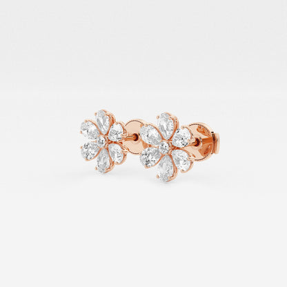 1 1/4 ctw Round & Pear Lab Grown Diamond Flower Earrings    18K Rose Gold, DE, VS1