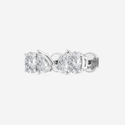 1 1/2 ctw Toi Et Moi Oval and Pear Stud Earrings    Platinum, E, VS1| IGI Certified