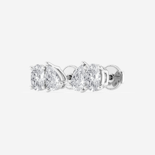 1 1/2 ctw Toi Et Moi Oval and Pear Stud Earrings    Platinum, E, VS1| IGI Certified
