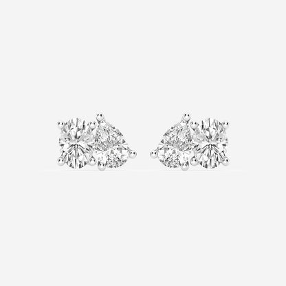 1 1/2 ctw Toi Et Moi Oval and Pear Stud Earrings    Platinum, E, VS1| IGI Certified