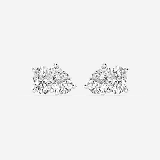 1 1/2 ctw Toi Et Moi Oval and Pear Stud Earrings    Platinum, E, VS1| IGI Certified