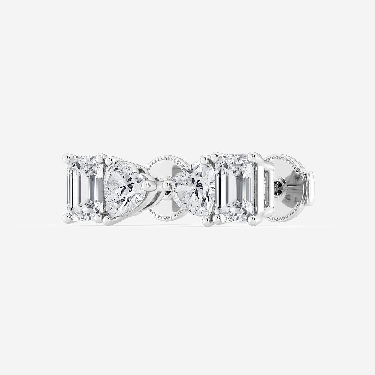 2 ctw Emerald and Heart Lab Grown Diamond Two Stone Stud Earrings    14K White Gold, E, VS1| IGI Certified