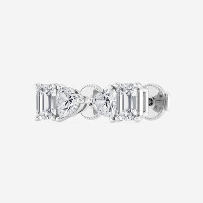2 ctw Emerald and Heart Lab Grown Diamond Two Stone Stud Earrings    14K White Gold, E, VS1| IGI Certified