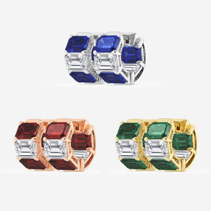 6.8x4.75 mm Emerald Cut Created Sapphire and 4 ctw Emerald Lab Grown Diamond Huggie Hoop Earrings    Platinum