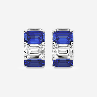 6.8x4.75 mm Emerald Cut Created Sapphire and 4 ctw Emerald Lab Grown Diamond Huggie Hoop Earrings    Platinum
