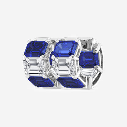 6.8x4.75 mm Emerald Cut Created Sapphire and 4 ctw Emerald Lab Grown Diamond Huggie Hoop Earrings    Platinum