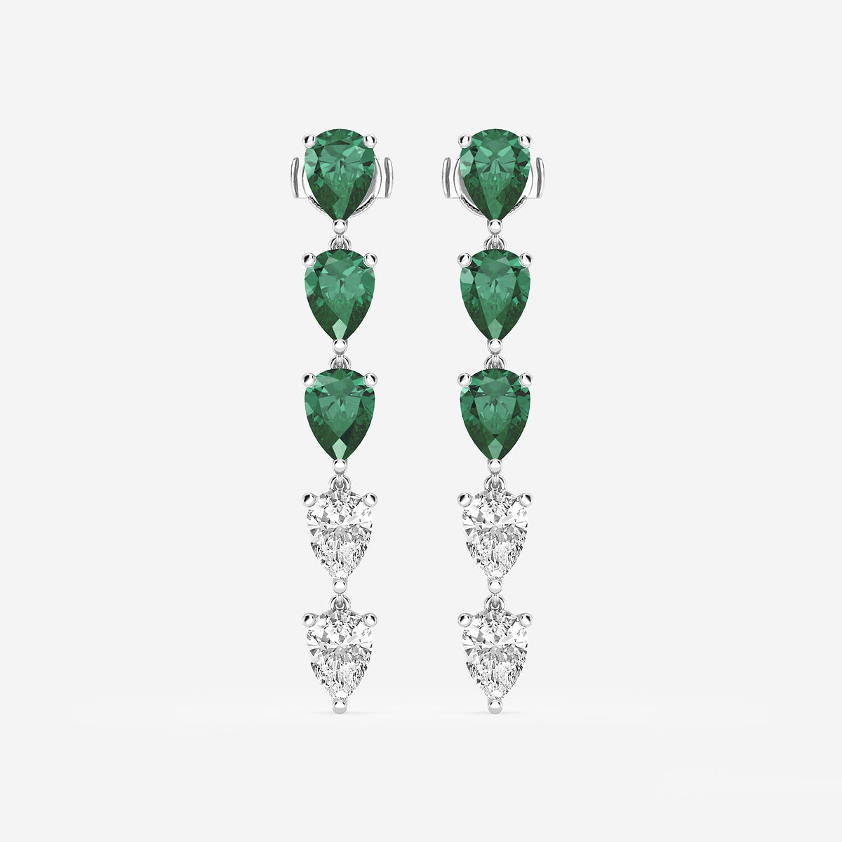 7.0X5.0 mm Pear Shaped Created Emerald and 2 2/5 ctw Pear Lab Grown Diamond Dangle Earrings    Platinum