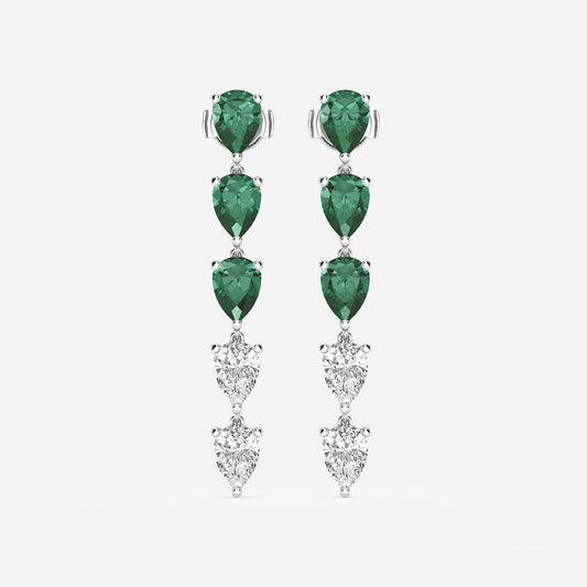 7.0X5.0 mm Pear Shaped Created Emerald and 2 2/5 ctw Pear Lab Grown Diamond Dangle Earrings    Platinum