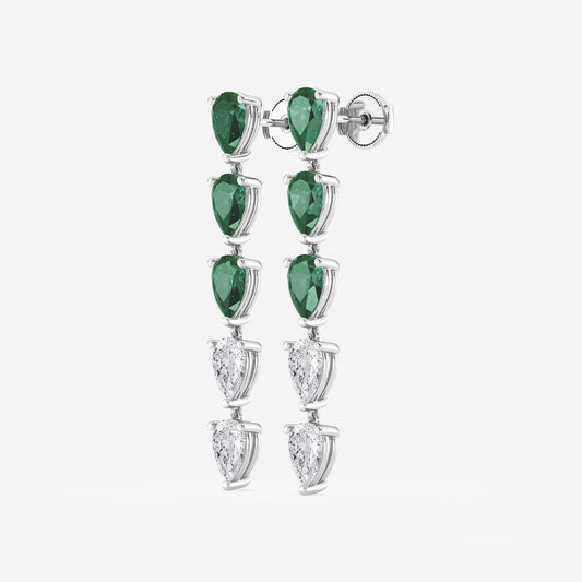 7.0X5.0 mm Pear Shaped Created Emerald and 2 2/5 ctw Pear Lab Grown Diamond Dangle Earrings Platinum