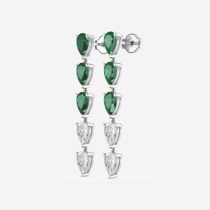 7.0X5.0 mm Pear Shaped Created Emerald and 2 2/5 ctw Pear Lab Grown Diamond Dangle Earrings    Platinum
