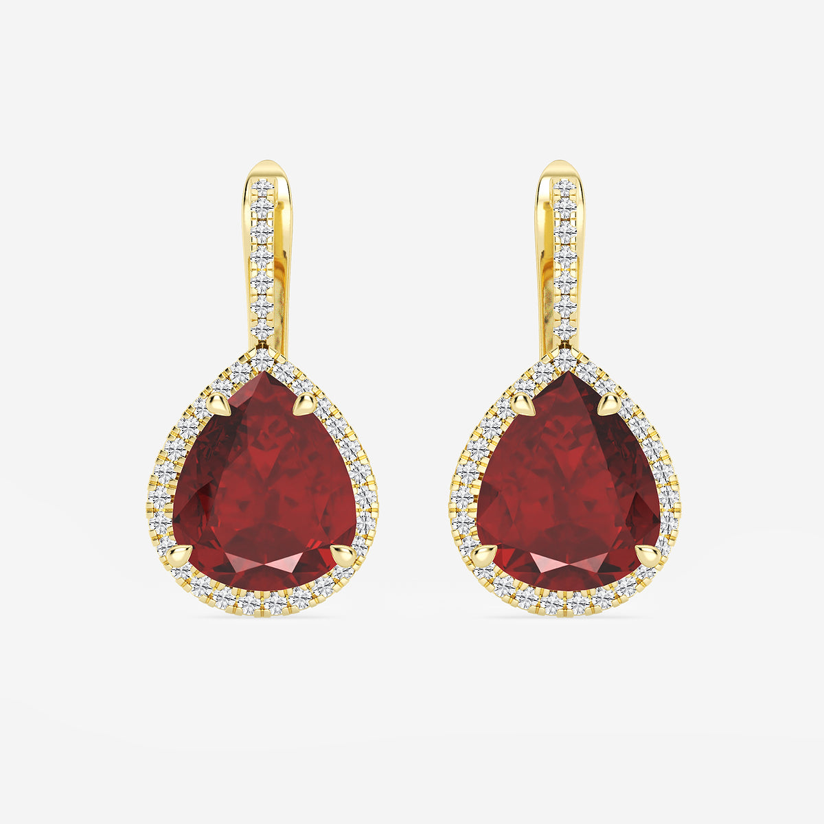 11.0x9.0 mm Pear Shaped Created Ruby and 1/3 ctw Round Lab Grown Diamond Leverback Earrings    14K Yellow Gold