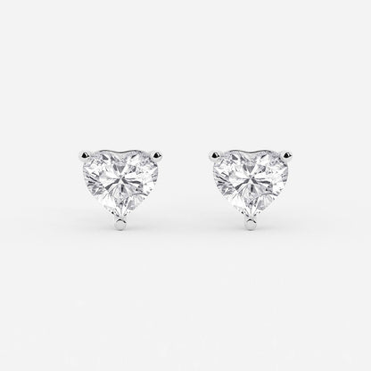 3 ctw Heart Lab Grown Diamond Stud Earrings    14K White Gold, E, VS1| IGI Certified
