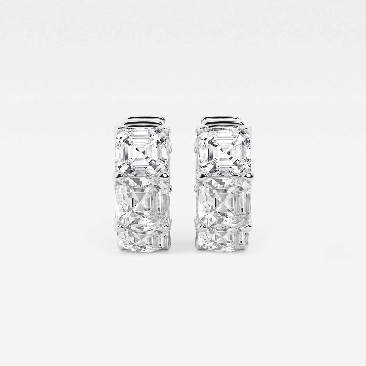 10 ctw Asscher Lab Grown Diamond Huggie Hoop Earrings    Platinum, E, VS1