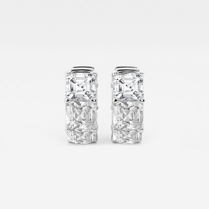 10 ctw Asscher Lab Grown Diamond Huggie Hoop Earrings    Platinum, E, VS1