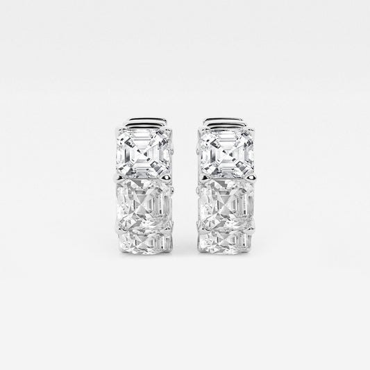 10 ctw Asscher Lab Grown Diamond Huggie Hoop Earrings    Platinum, E, VS1