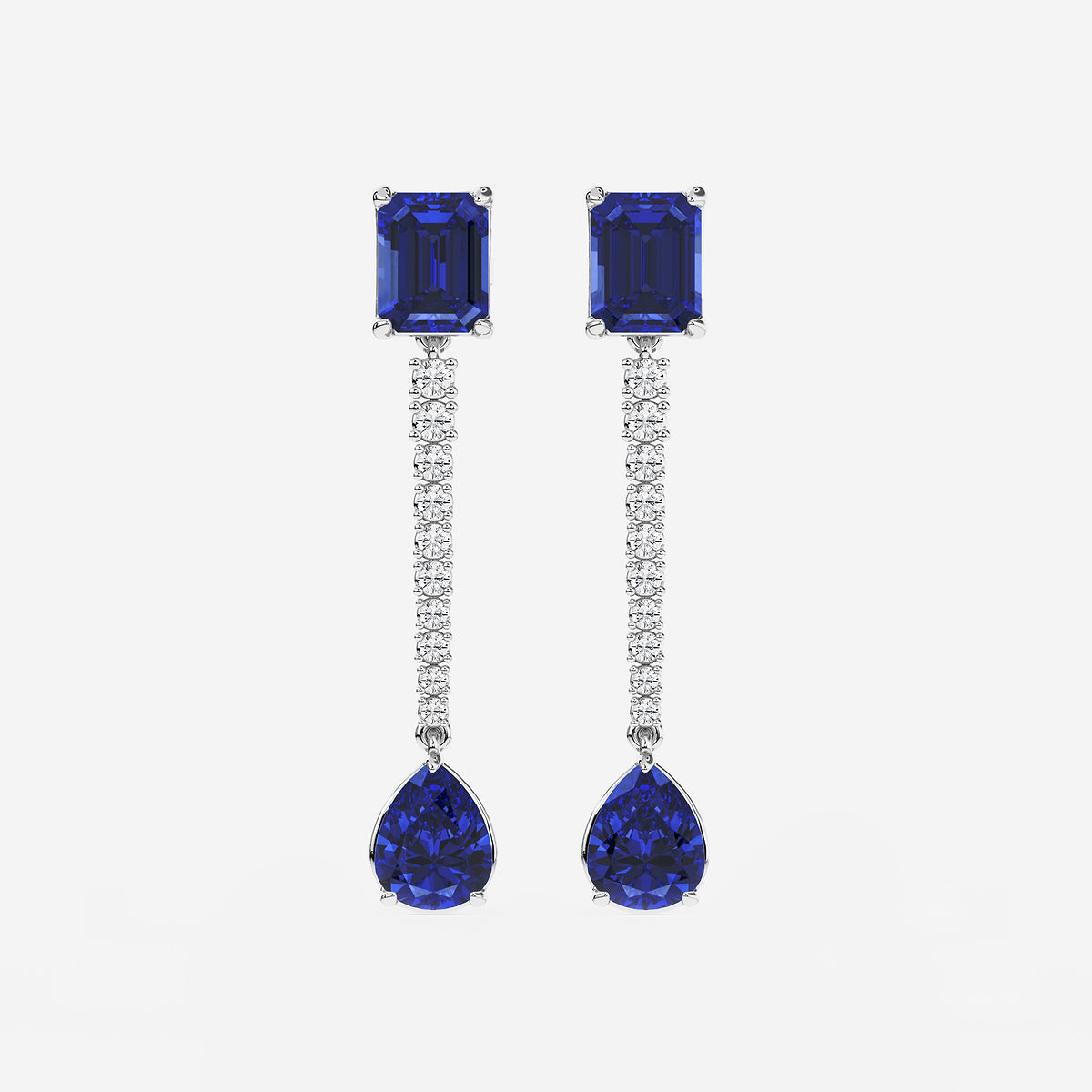 9X7mm Emerald Cut, 10x8mm Pear Cut Created Sapphire and 3/4 ctw Round Lab Grown Diamond Linear Earrings    Platinum