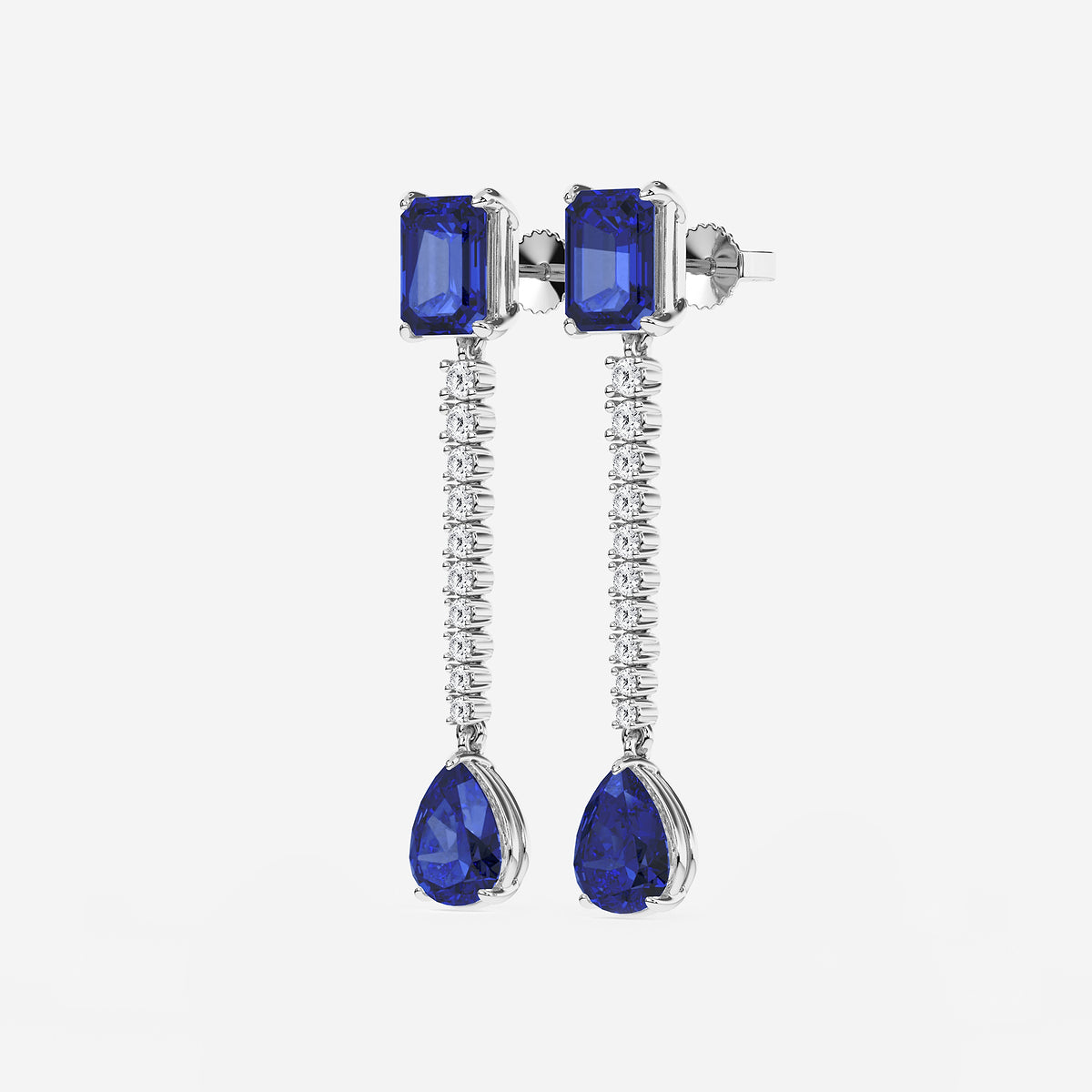 9X7mm Emerald Cut, 10x8mm Pear Cut Created Sapphire and 3/4 ctw Round Lab Grown Diamond Linear Earrings    Platinum