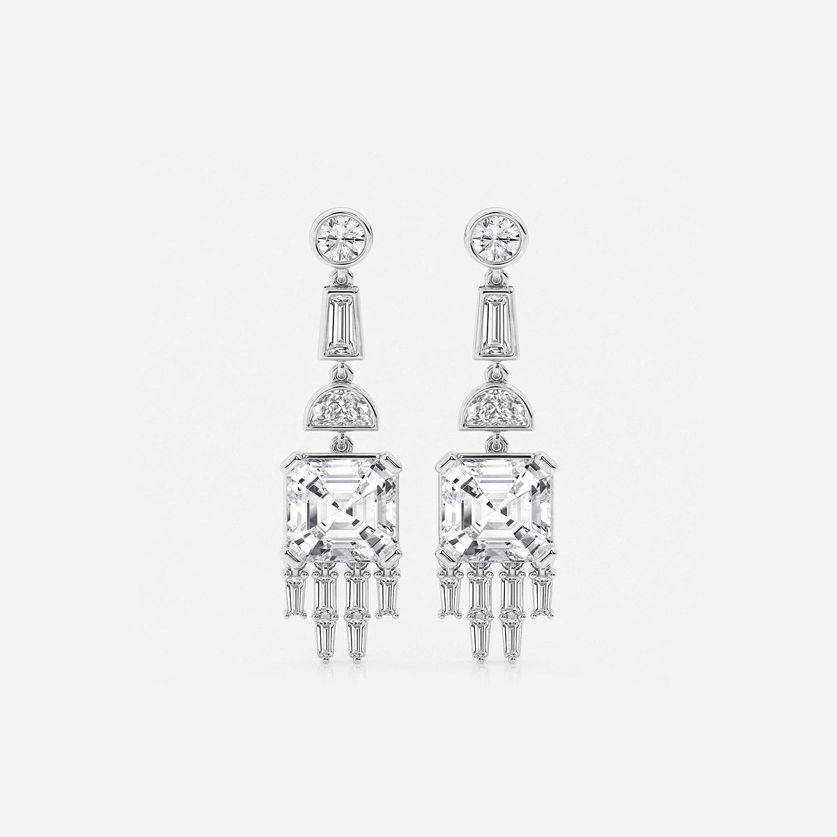 5 ctw Asscher Lab Grown Diamond Drop Earrings    Platinum, E, VS1