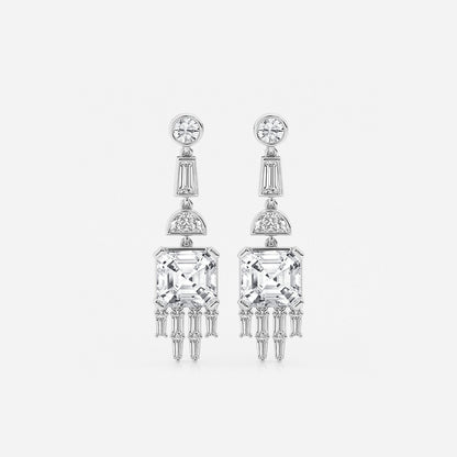 5 ctw Asscher Lab Grown Diamond Drop Earrings    Platinum, E, VS1
