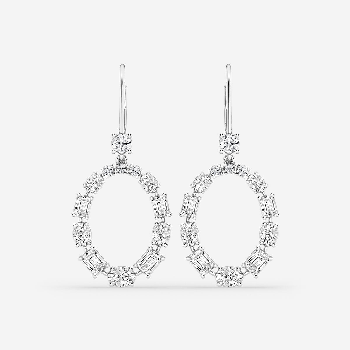 3 ctw Emerald and Oval Lab Grown Diamond Alternating Drop Earrings    Platinum, DE, VS1