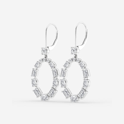 3 ctw Emerald and Oval Lab Grown Diamond Alternating Drop Earrings    Platinum, DE, VS1