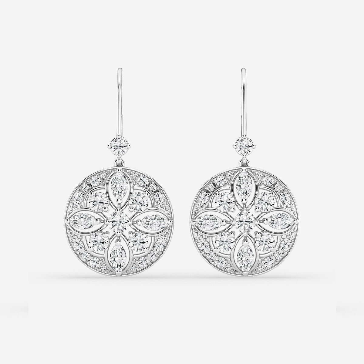2 1/2 ctw Round and Marquise Lab Grown Diamond Vintage Earrings    Platinum, DE, VS1