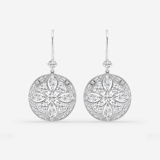 2 1/2 ctw Round and Marquise Lab Grown Diamond Vintage Earrings    Platinum, DE, VS1