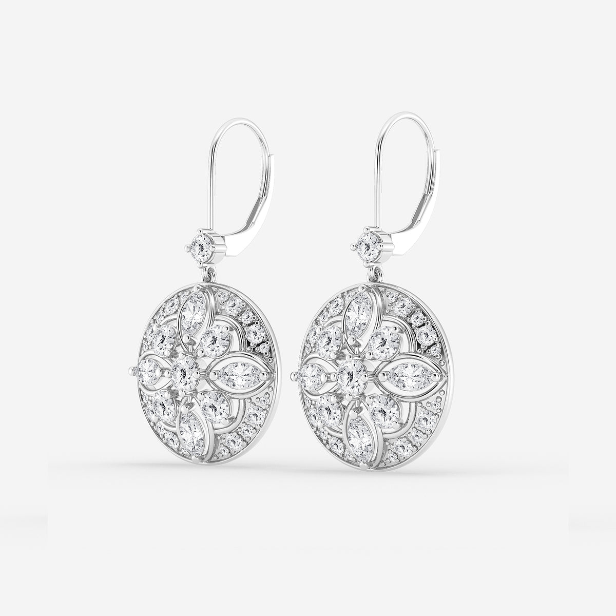 2 1/2 ctw Round and Marquise Lab Grown Diamond Vintage Earrings    Platinum, DE, VS1