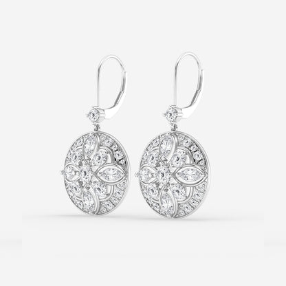 2 1/2 ctw Round and Marquise Lab Grown Diamond Vintage Earrings    Platinum, DE, VS1