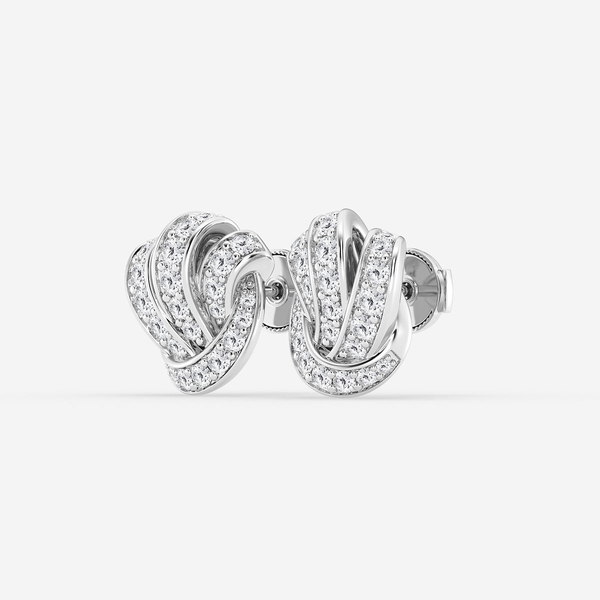 1 1/2 ctw Round Lab Grown Diamond Pave Knot Stud Earrings    Platinum, DE, VS1