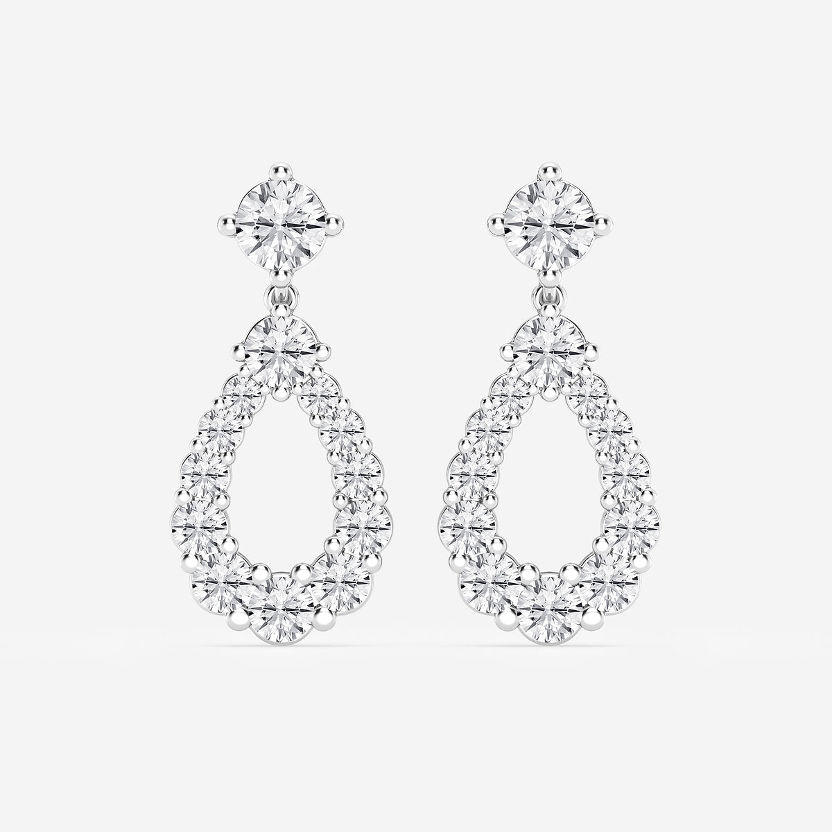 3 1/2 ctw Round Lab Grown Diamond Graduated Shared Prong Drop Earrings    Platinum, DE, VS1