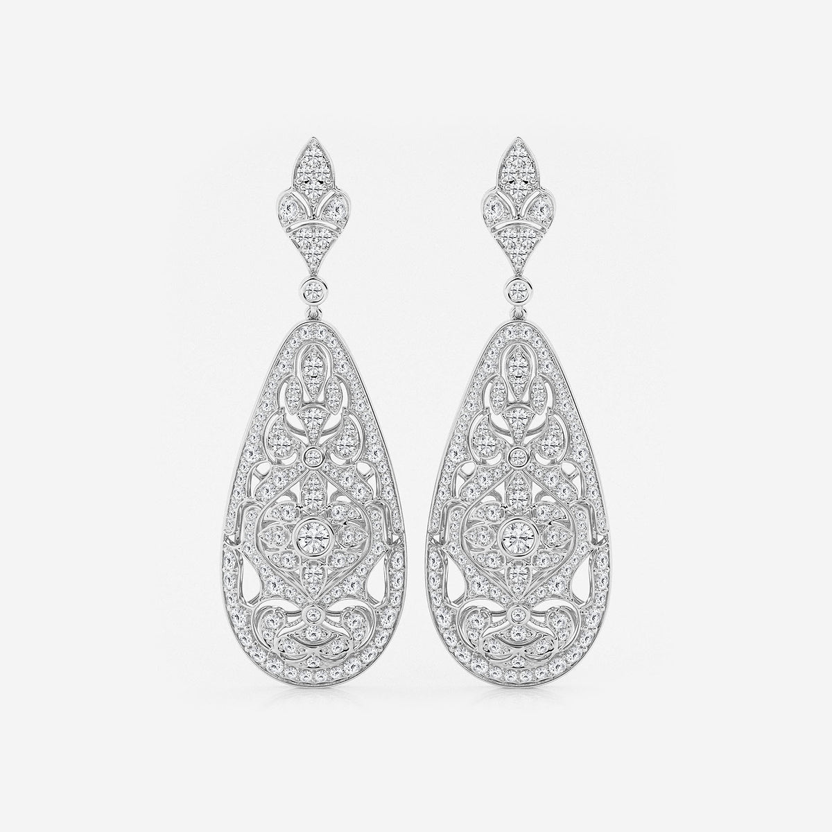 5 ctw Round Lab Grown Diamond Filigree Vintage Inspired Earrings    Platinum, DE, VS1