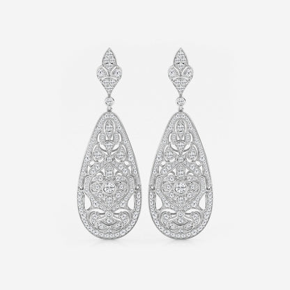 5 ctw Round Lab Grown Diamond Filigree Vintage Inspired Earrings    Platinum, DE, VS1